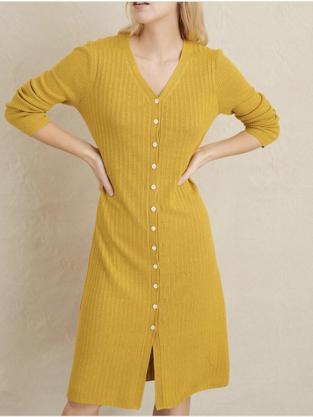 Alex Mill Finney Ribbed Linen Button Dress - Gold Size Xs
